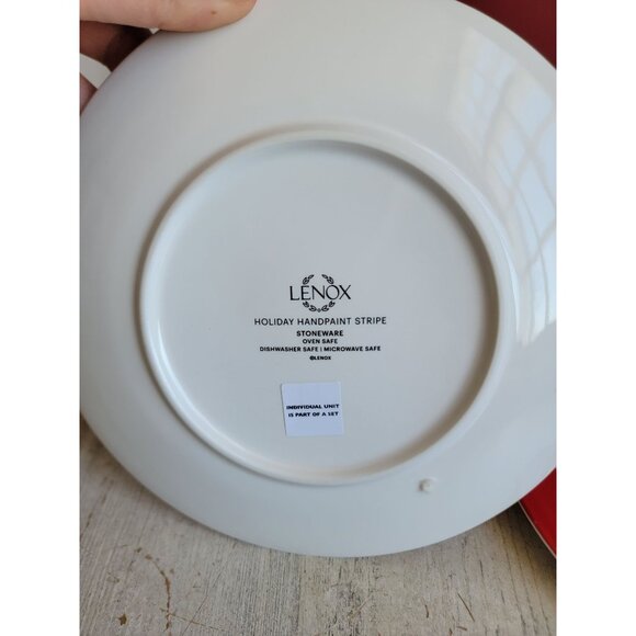 Lenox holiday paint stripe dessert plate mistletoe Xmas set - Picture 4 of 6